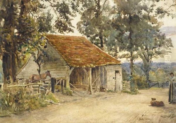 By The Old Barn At Day's End Oil Painting by Joseph Poole Addey