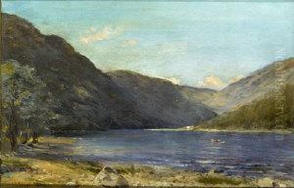 Boating - Probably Glendalough Oil Painting by Joseph Poole Addey