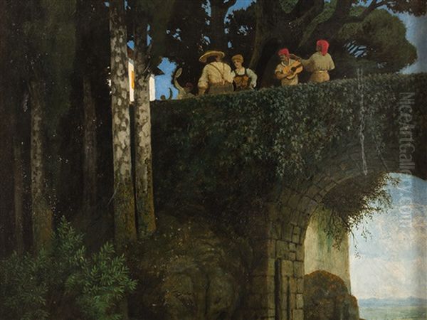 Serenade On The Bridge Oil Painting by Carl Ludwig Noah Bantzer