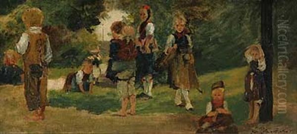 Schwalmer Kinder Auf Einter Lichtung Oil Painting by Carl Ludwig Noah Bantzer