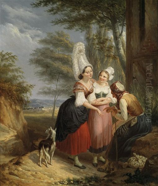 Zwei Madchen Bei Der Wahrsagerin Oil Painting by Martin Silvestre Baptiste