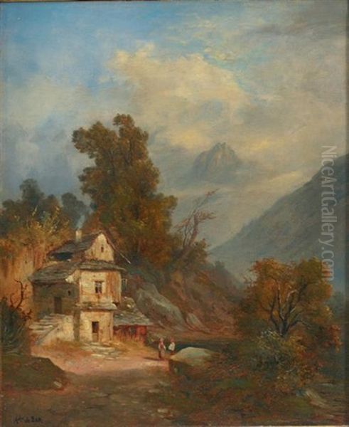 Paysage De Montagne Anime De Personnages Oil Painting by Alexander de Bar