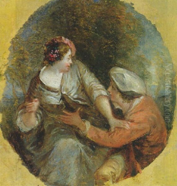 Amorous Couple In Landscape Oil Painting by Bonaventure De Bar