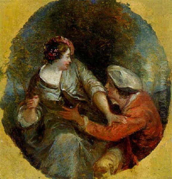 Amorous Couple In A Landscape Oil Painting by Bonaventure De Bar