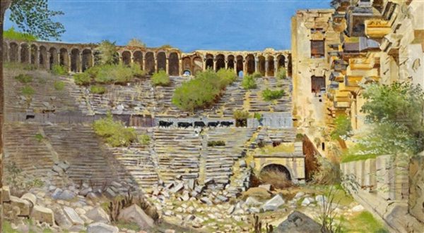 In Den Antiken Ruinen Von Aspendos In Kleinasien Oil Painting by Leopold Bara