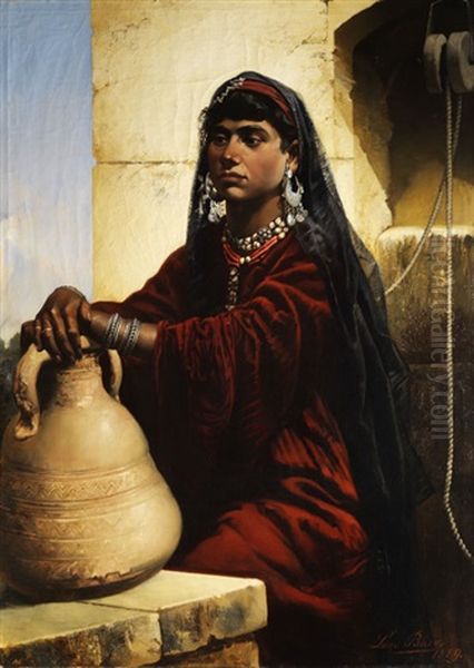 Orientalisches Madchen Am Brunnen Mit Grosem Tonkrug Oil Painting by Leopold Bara