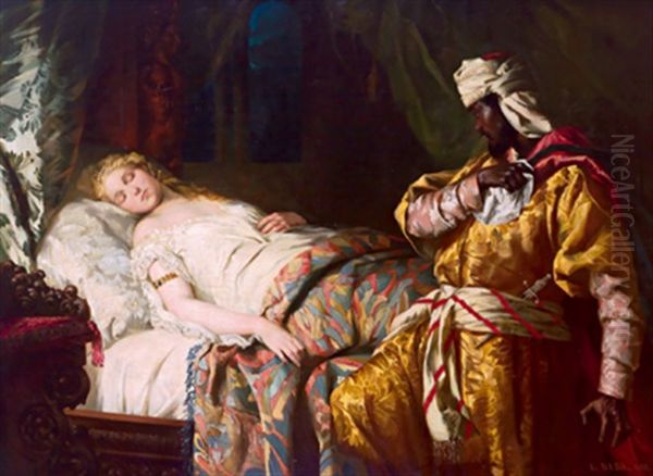 Othello Am Bett Der Schlafenden Desdemona Oil Painting by Leopold Bara