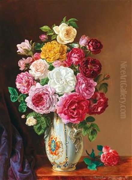 Bouquet Of Roses In A Vase Oil Painting by Henriette Barabas