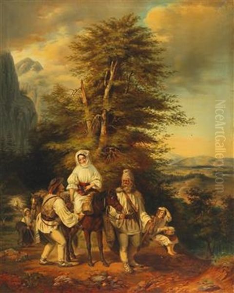 Copy Romanian Family On Their Way To Market Oil Painting by Miklos Barabas