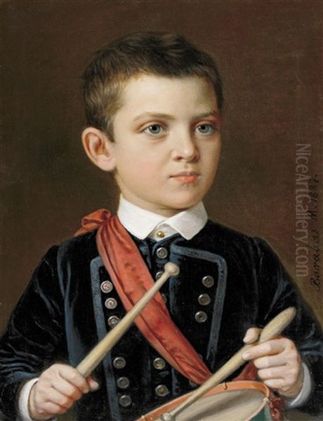 Portrait Of Maszak, Miklos (the Artist's Grandson) Oil Painting by Miklos Barabas