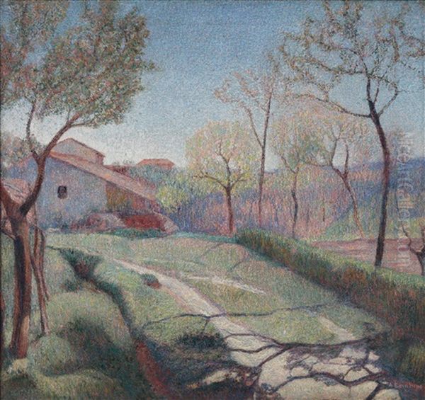 Primavera In Campagna (fruhlingslandschaft) Oil Painting by Angelo Barabino