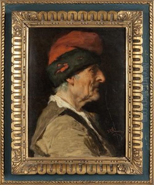 Profilo Di Uomo Con Berretto Rosso Oil Painting by Nicolo Barabino