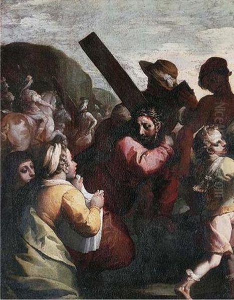 Christ On The Road To Calvary With Saint Veronica Holding The Sudarium Oil Painting by Simone Barabino