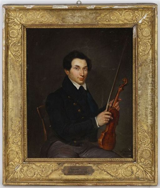 Portrait Du Violoniste Joseph Artot Oil Painting by Claude Joseph Barandier