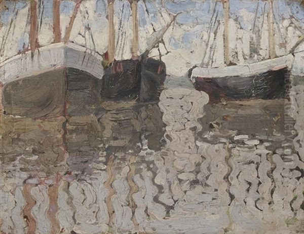 Bateaux Au Port Oil Painting by Vladimir Davidovich Baranoff-Rossine