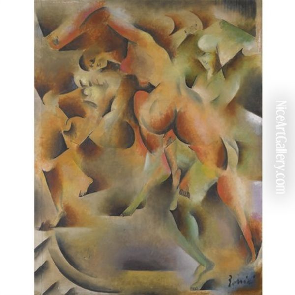 Nude Dancers Oil Painting by Vladimir Davidovich Baranoff-Rossine