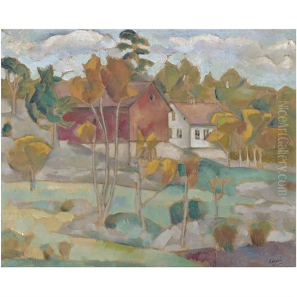 Farmhouse In The Autumn Oil Painting by Vladimir Davidovich Baranoff-Rossine