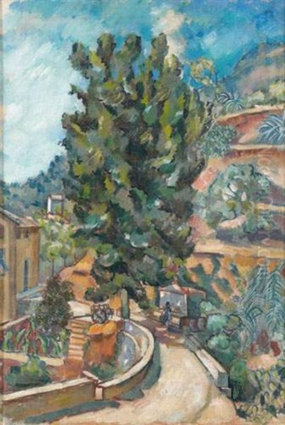 La Fontaine A L'entree Du Village En Corse Oil Painting by Vladimir Davidovich Baranoff-Rossine