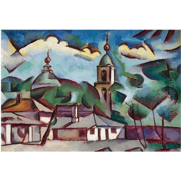 Landscape With Church Oil Painting by Vladimir Davidovich Baranoff-Rossine