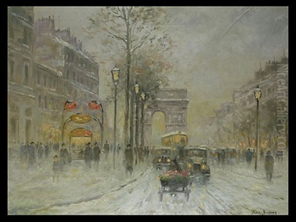 Champs-elysees In Paris An Einem Winterabend Oil Painting by Vladimir Davidovich Baranoff-Rossine