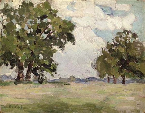 Landscape With Trees Oil Painting by Vladimir Davidovich Baranoff-Rossine