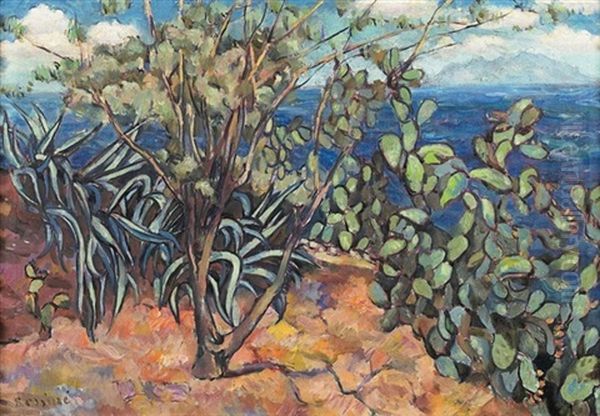 Landscape With Aloe And Cactus, Corsica Oil Painting by Vladimir Davidovich Baranoff-Rossine