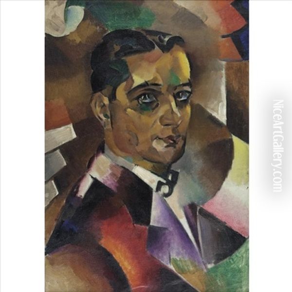 Cubist Self-portrait Oil Painting by Vladimir Davidovich Baranoff-Rossine