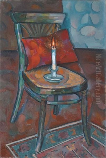 Still Life With Chair And Candle Oil Painting by Vladimir Davidovich Baranoff-Rossine