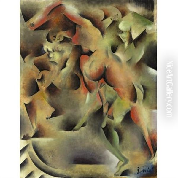 Nude Dancers Oil Painting by Vladimir Davidovich Baranoff-Rossine