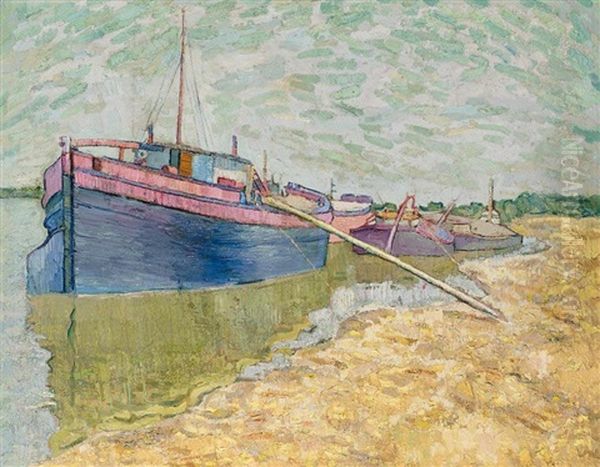 Barges On The Dniepr, 1907 Oil Painting by Vladimir Davidovich Baranoff-Rossine