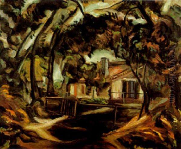 Maison Dans Les Arbres, Ares Oil Painting by Vladimir Davidovich Baranoff-Rossine