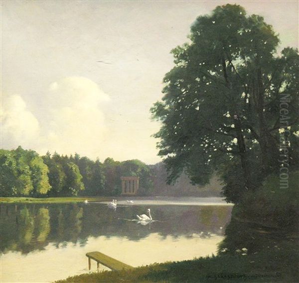 Der Badenburger See Im Englischen Garten Mit Blick Auf Das Monopteros Oil Painting by Max Barascudts