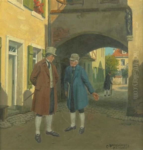 Zwei Altere Herren Bei Einer Unterhaltung In Kleiner Altstadtgasse Oil Painting by Max Barascudts