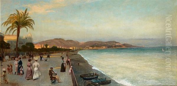 Vue De La Promenade Des Anglais A Nice Oil Painting by Filippo Baratti