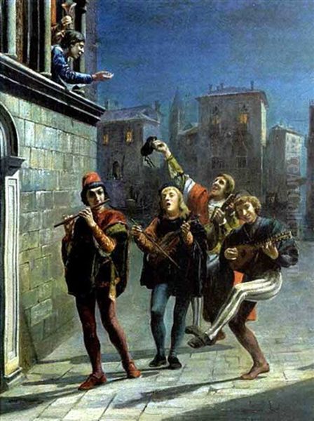 La Serenade Des Musiciens Italiens Oil Painting by Filippo Baratti