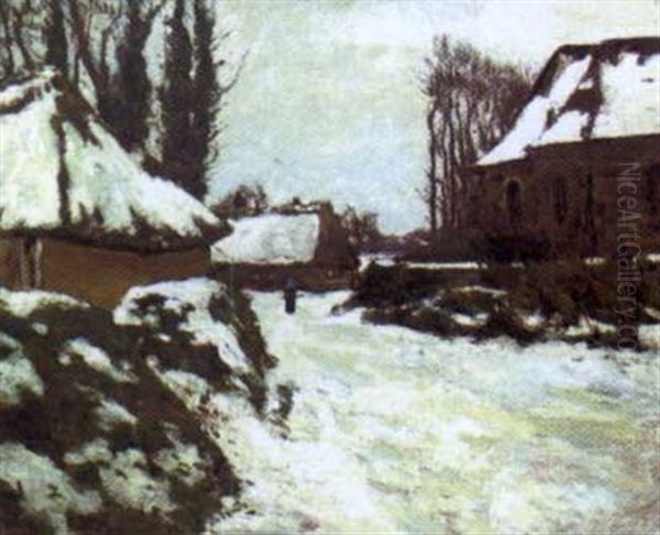 Village De Champagne Sous La Neige Oil Painting by Emile Barau