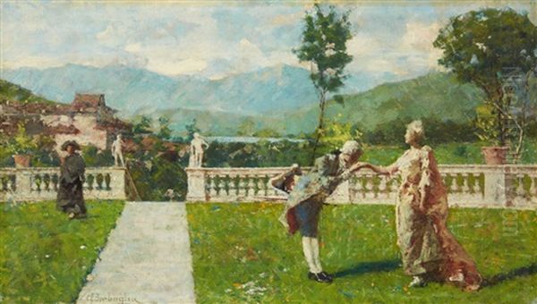 Courtship Scene In A Park Oil Painting by Giuseppe Barbaglia