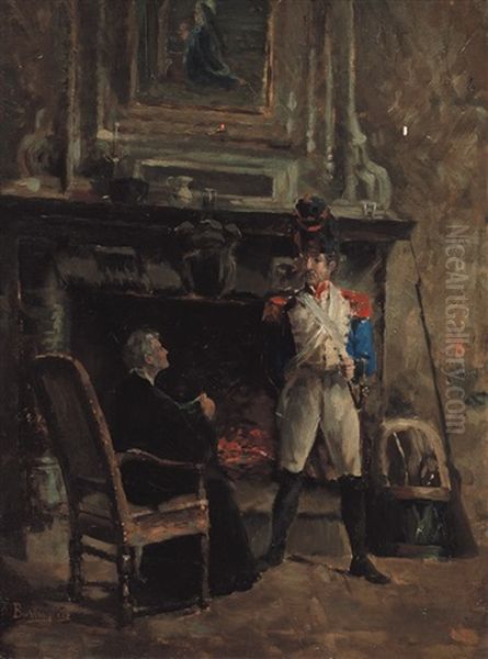 Dissensi Politici In Casa Del Curato Di Campagna Oil Painting by Giuseppe Barbaglia