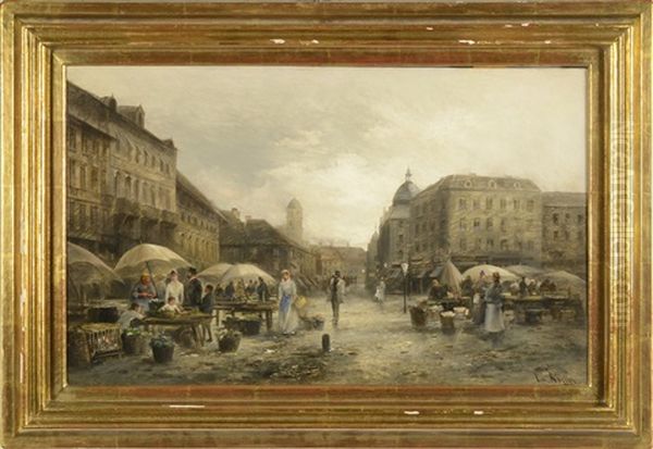 Market On Boulevard Montmartre In Paris Oil Painting by Emil Barbarini