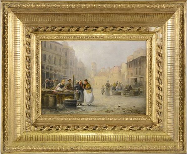 Town Market Oil Painting by Emil Barbarini