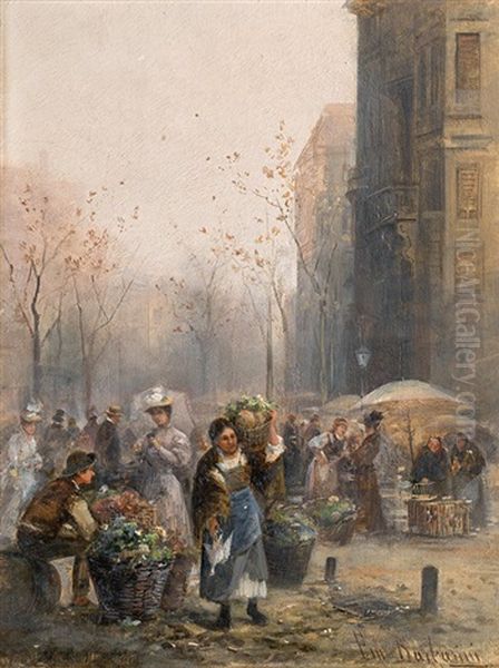 Market Scene Oil Painting by Emil Barbarini