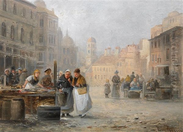 At The Fish Market Oil Painting by Emil Barbarini