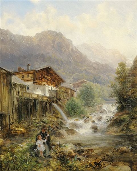 A Farmhouse Near Schladming Oil Painting by Emil Barbarini