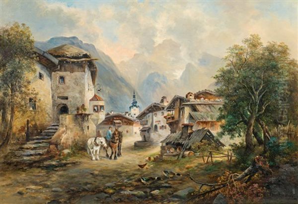 Blick Auf Pfunds Im Oberinntal (tirol) Oil Painting by Emil Barbarini