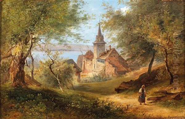 Sempach And Lake Sempach In Switzerland Oil Painting by Emil Barbarini