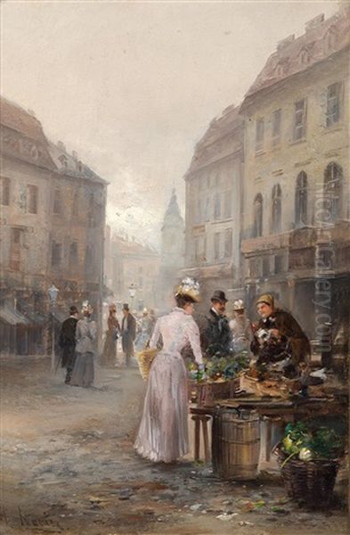 Market Scene Oil Painting by Emil Barbarini