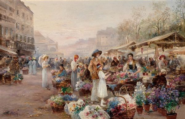 Blumenmarkt Oil Painting by Emil Barbarini