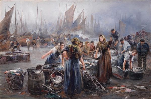 At The Fish Market Oil Painting by Emil Barbarini