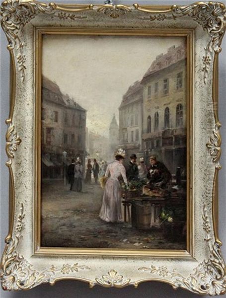 Elegant Gekleidete Dame An Marktstand Oil Painting by Emil Barbarini