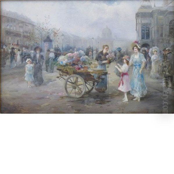 Flower Seller, Paris Oil Painting by Emil Barbarini